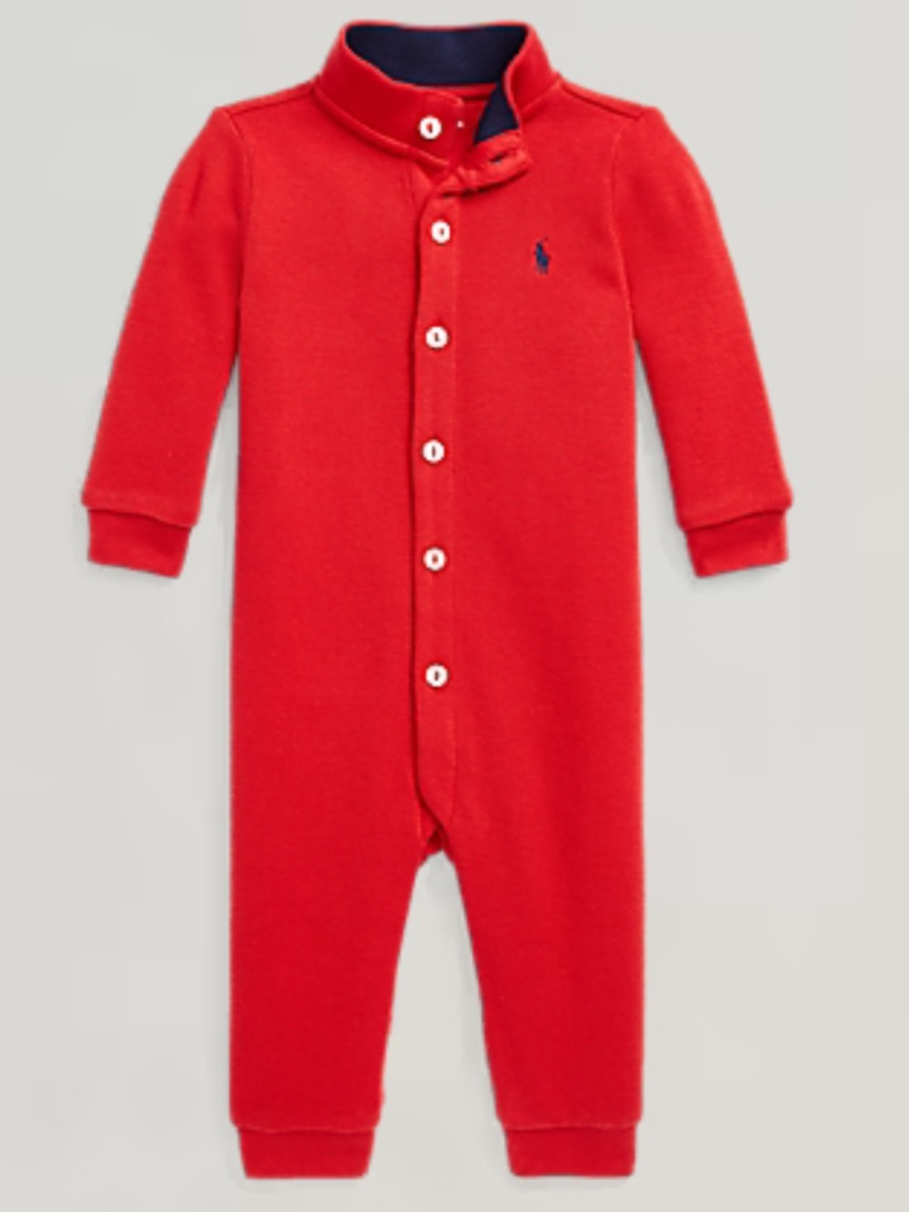Ralph Lauren Red French-Rib Cotton Baby One-Piece with Navy Trim